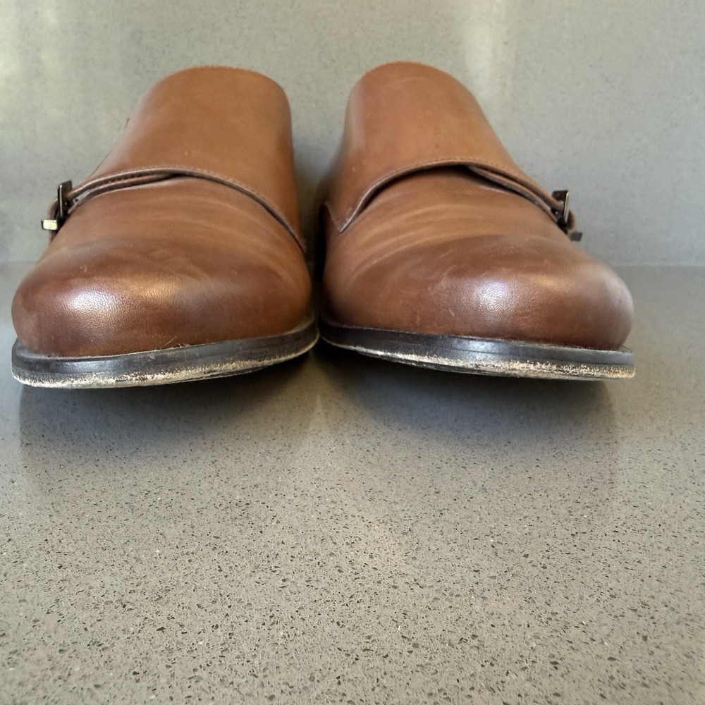 Hugo Boss Double Monk Strap Dress Shoes Mens 11 Brown Leather Buckle - Picture 8 of 16